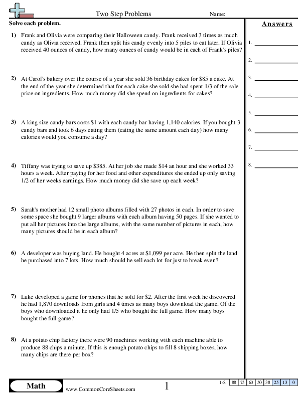 Multistep Worksheets - Two Step Problems (Multiply then Divide) worksheet